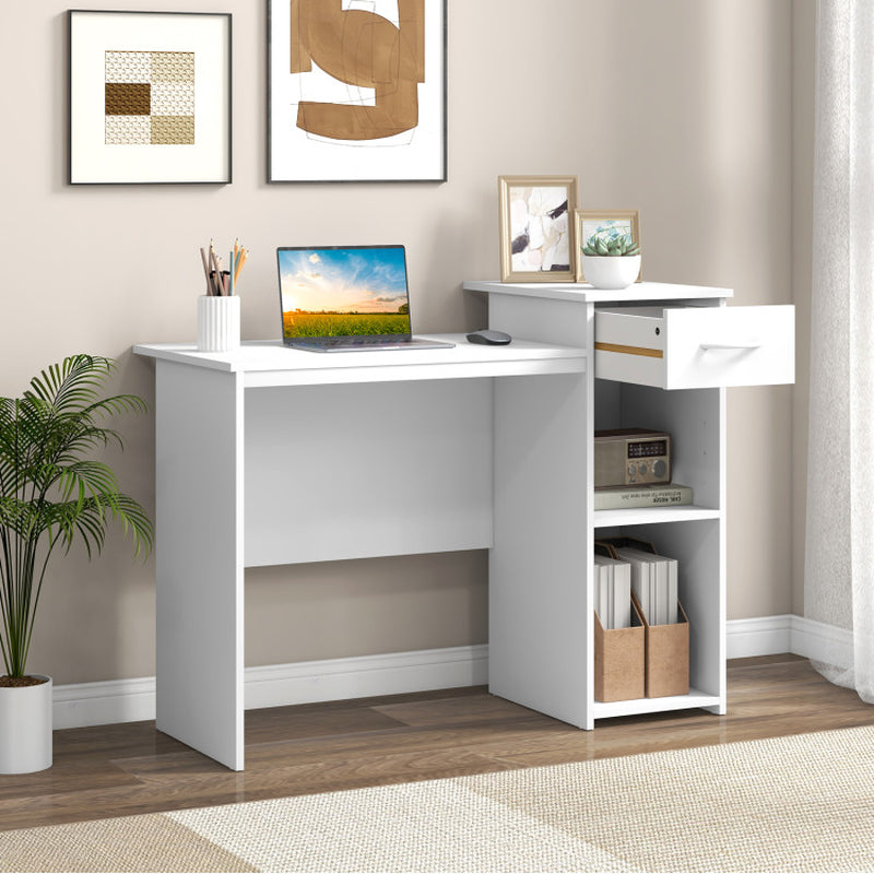 Computer Desk with Drawer Modern Laptop PC Desk with Adjustable Shelf and Cable Hole
