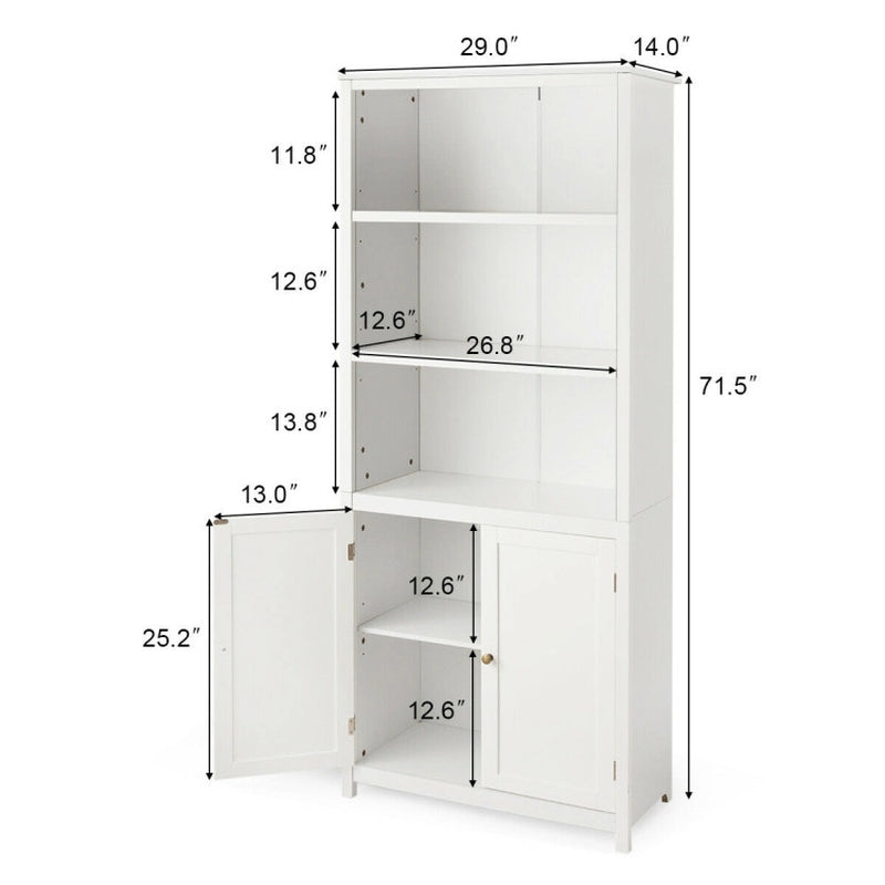 Standing Wooden Bookcase with 3 Tier Open Book Shelving and Double Doors