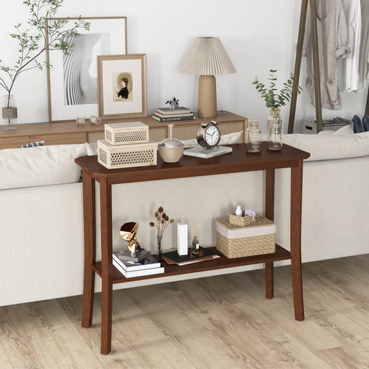 2-Tier Freestanding Wooden Console Table with Open Shelf