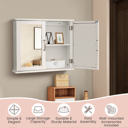 2-Tier Wall-Mounted Mirror Storage Cabinet with Handles for Bathroom