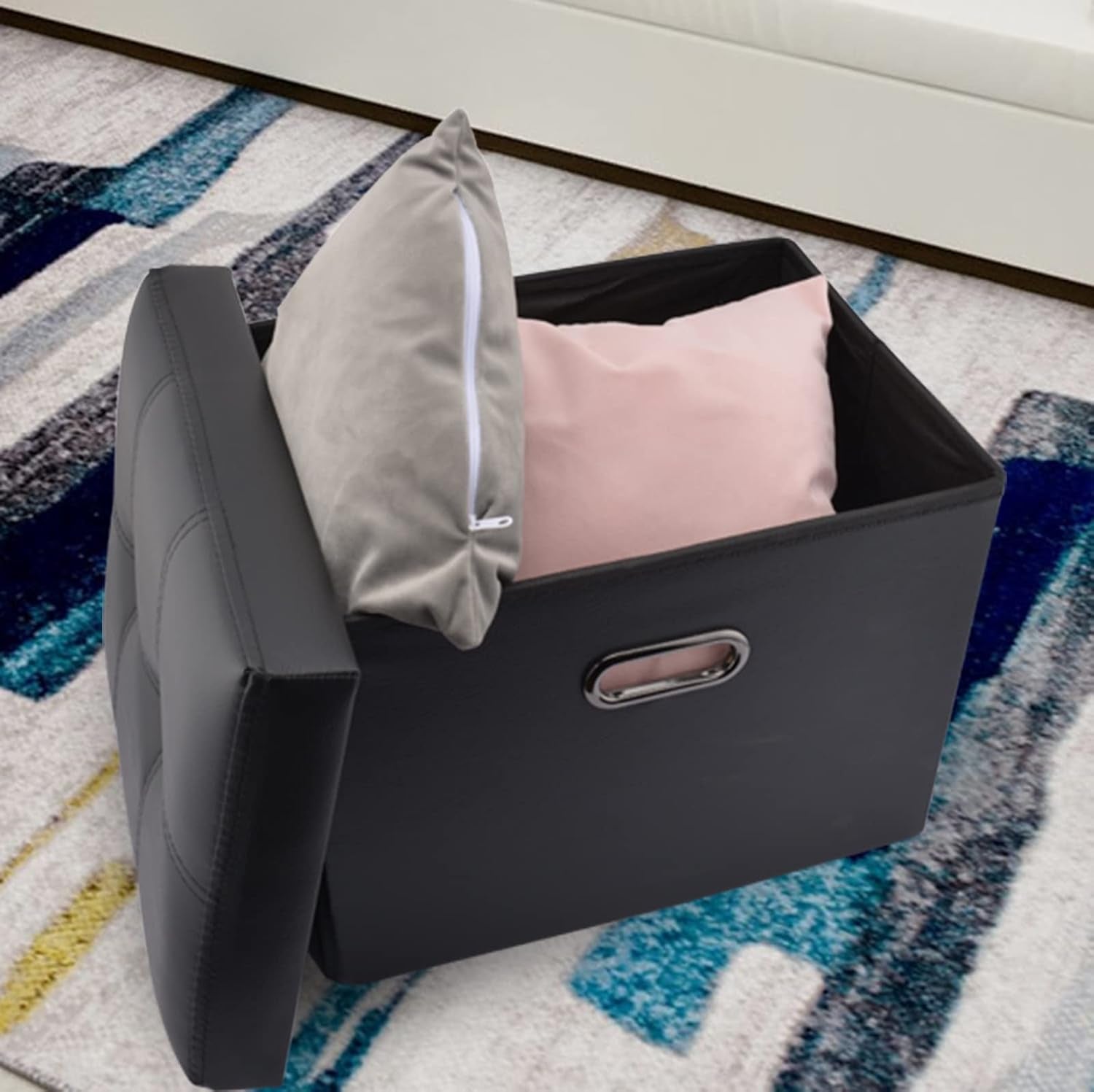 Ottoman with Storage, Small Ottoman Foot Rest, Folding Leather Ottoman Foot Stool, 16 X 12.2 X 12.2 Inches, Rectangle Storage Ottoman (1, Beige)