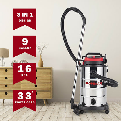 6 HP 9 Gallon Shop Vacuum Cleaner with Dry and Wet and Blowing Functions