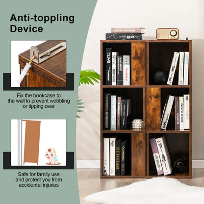 3-Tier 6 Cube Freestanding Bookcase with Anti-Toppling Device