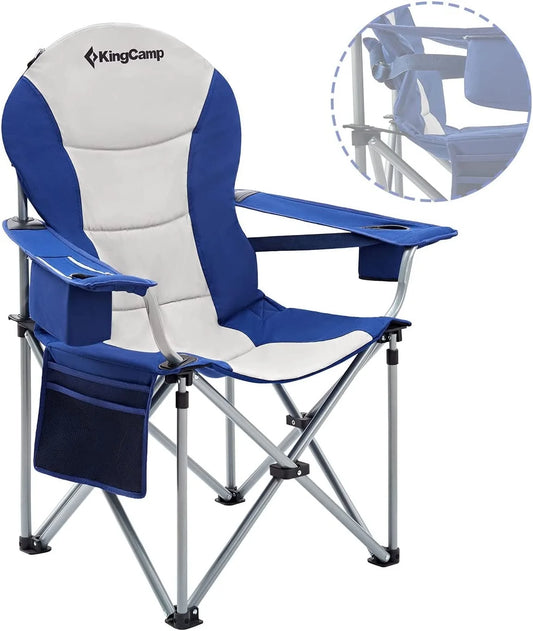 Oversized Camping Chairs Folding Heavy Duty Padded Lawn Chair with Lumbar Support for Adults Outdoors Fishing Picnic Travel Blue
