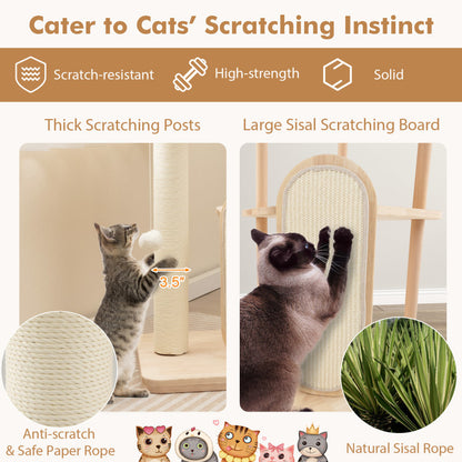 Wooden Multi-Level Modern Cat Tower with Scratching Board and Post