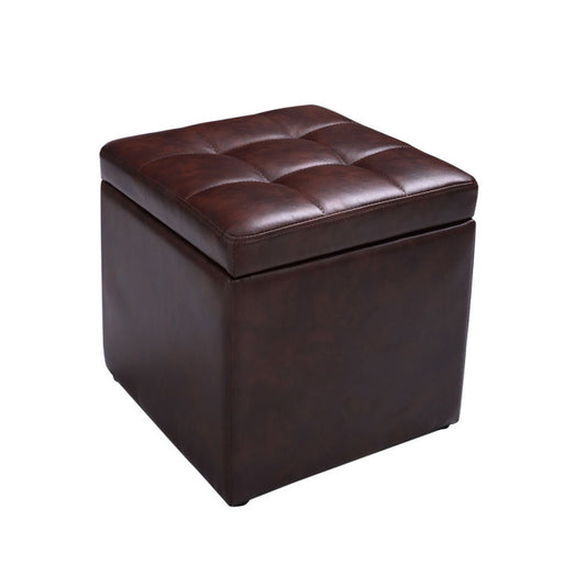 16 Inch Ottoman Pouffe with Hinge Top for Storage