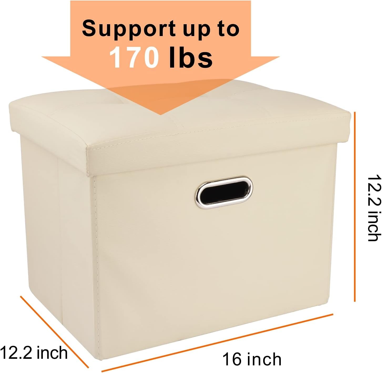 Ottoman with Storage, Small Ottoman Foot Rest, Folding Leather Ottoman Foot Stool, 16 X 12.2 X 12.2 Inches, Rectangle Storage Ottoman (1, Beige)