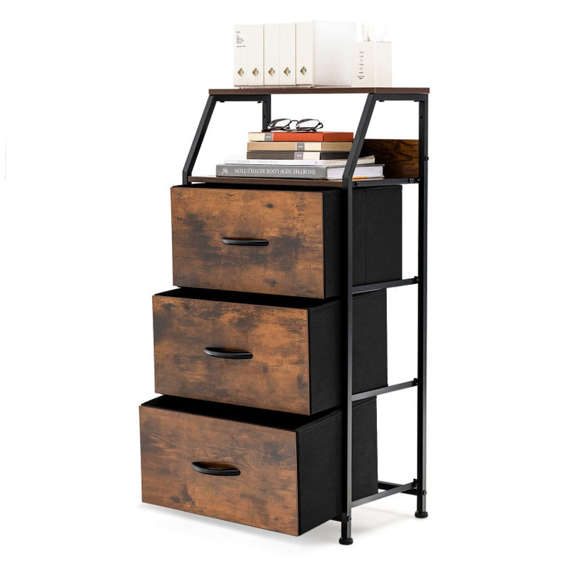 Freestanding Cabinet Dresser with Wooden Top Shelves