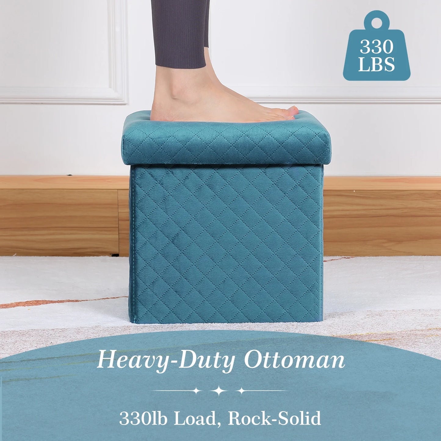 Folding Storage Ottoman Cube Velvet Tufted Space-Saving Toy Box Foot Rest Stool Seat for Home Bedroom, 11.8"