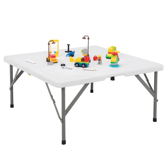 34 Inch Square Granite White Plastic Folding Table, 34 in Square Picnic Table for Outdoor and Indoor, Yard, Garden, Lawn, White