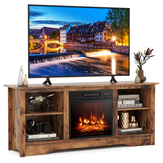 58 Inches TV Stand for Flat Screen Tvs up to 65 Inches with 18 Inches Electric Fireplace Heater