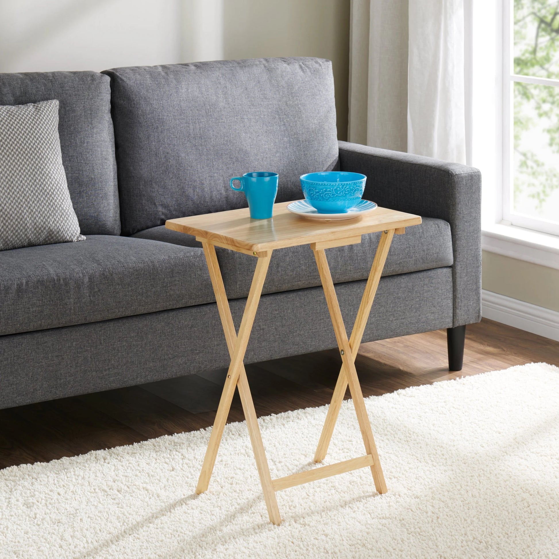 Indoor Single Folding TV Tray Table Set of 2 in Natural L19 X W15 X H26Inches.