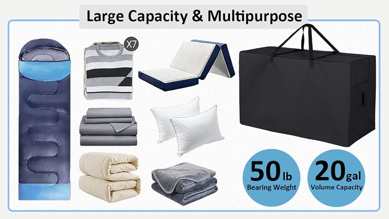 Folding Mattress Storage Bag, Carry Case for Tri Fold Mattress with Zipper, Foldable Memory Foam Mattress Carrying Case Fits 3-4 Inch Twin Trifold Mattress
