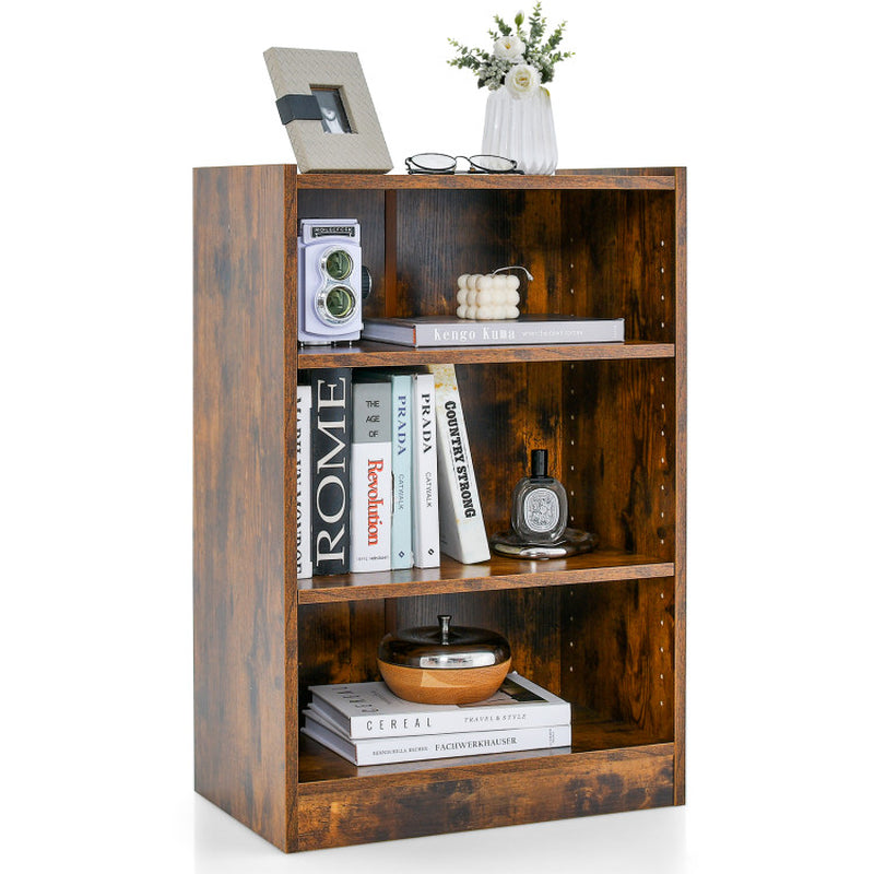 3-Tier Bookcase Open Display Rack Cabinet with Adjustable Shelves