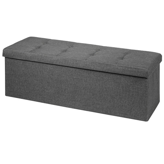 Dark Grey Storage Ottoman Fabric Folding Storage Chest with Divider Bed End Bench