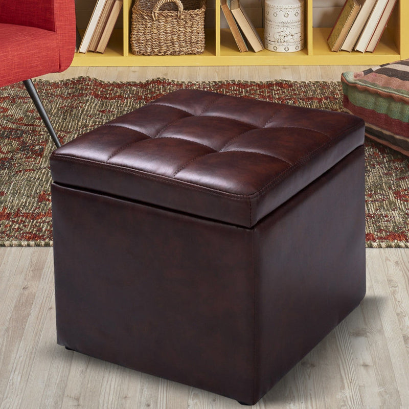 16 Inch Ottoman Pouffe with Hinge Top for Storage