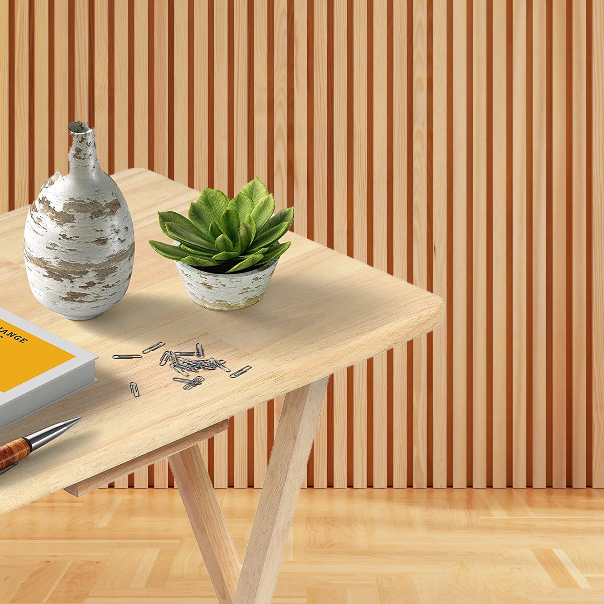 Folding TV Tray Tables with Storage Rack, Natural, 5 Piece Set