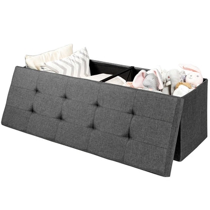 Dark Grey Storage Ottoman Fabric Folding Storage Chest with Divider Bed End Bench