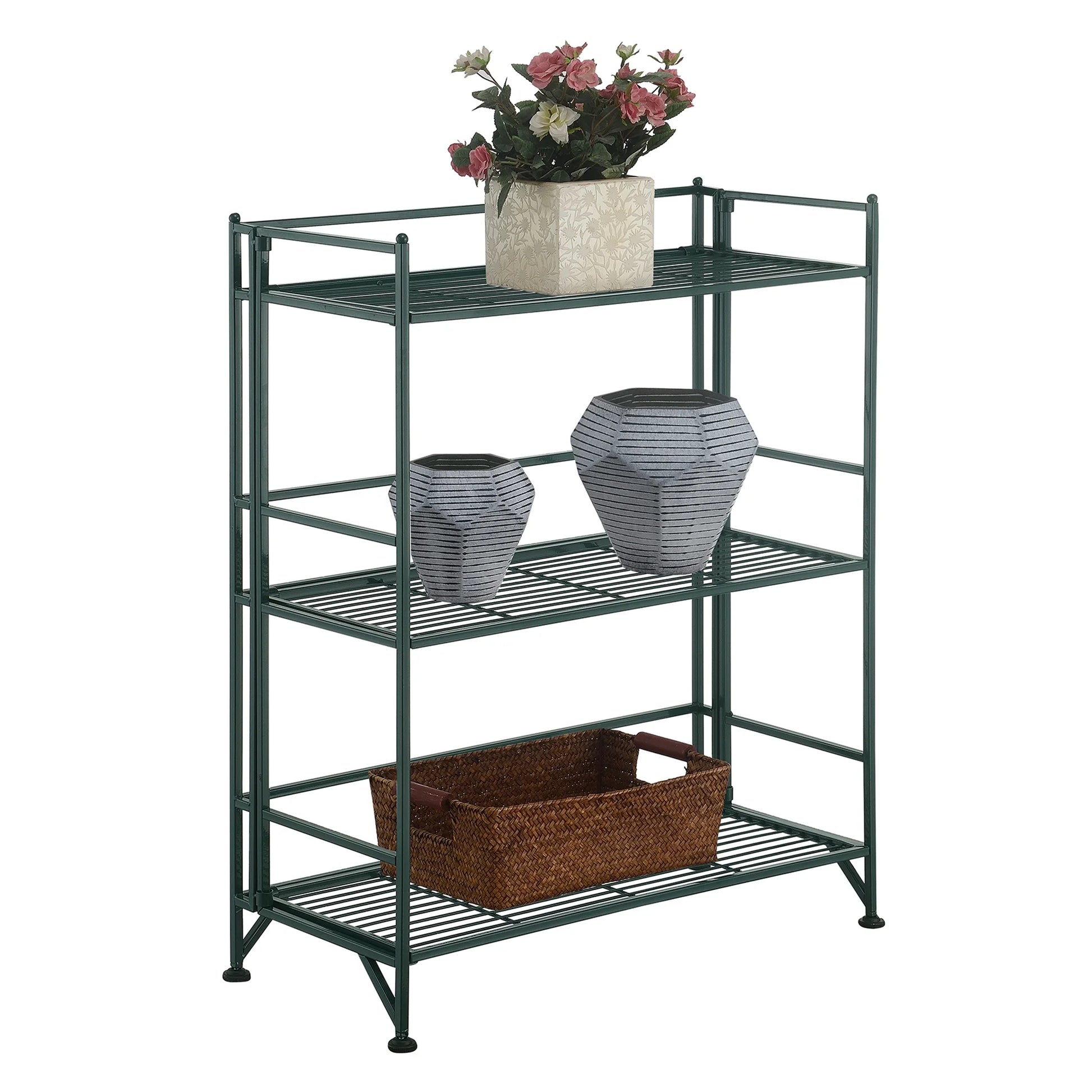 Xtra Storage 3 Tier Wide Folding Metal Shelf, Forest Green