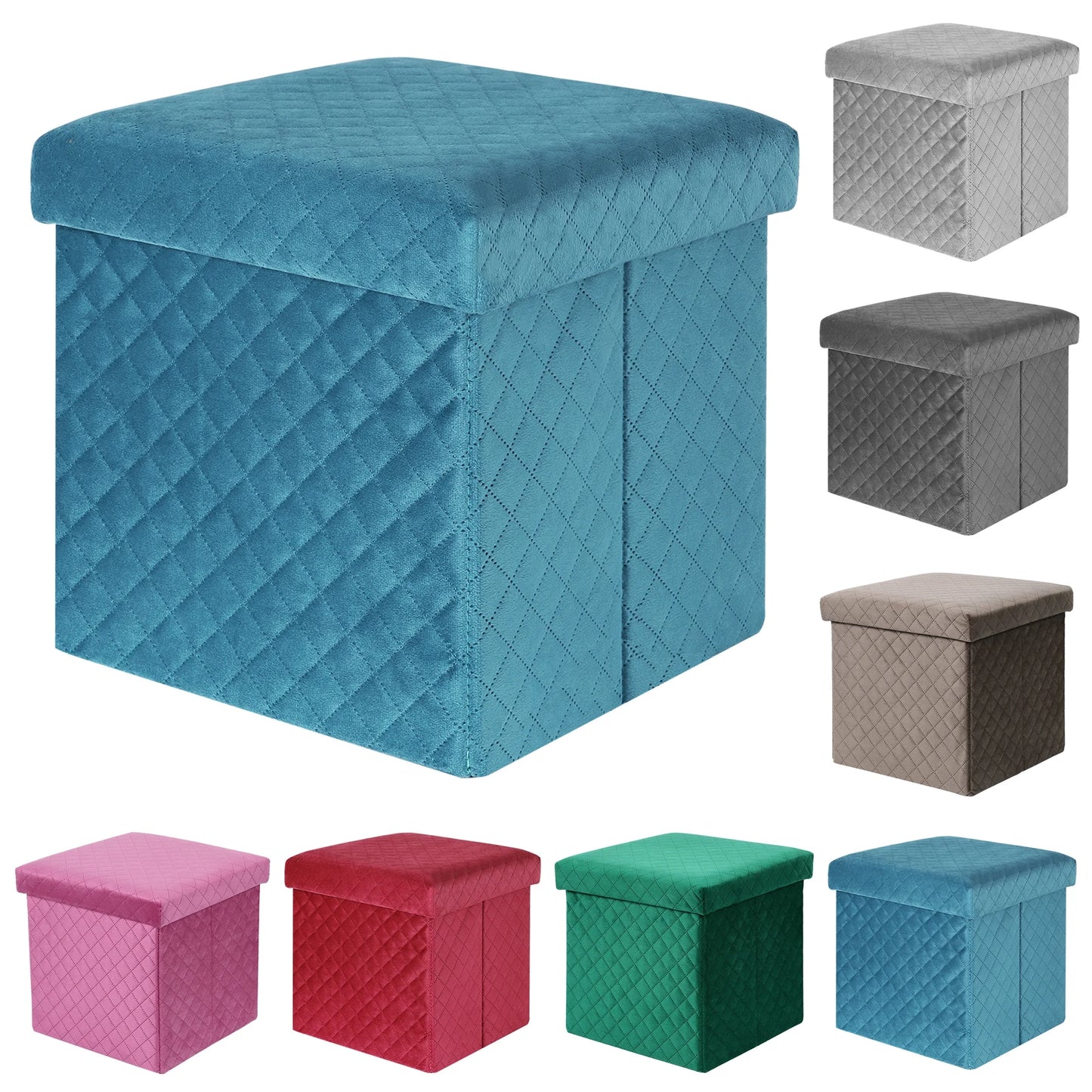 Folding Storage Ottoman Cube Velvet Tufted Space-Saving Toy Box Foot Rest Stool Seat for Home Bedroom, 11.8"