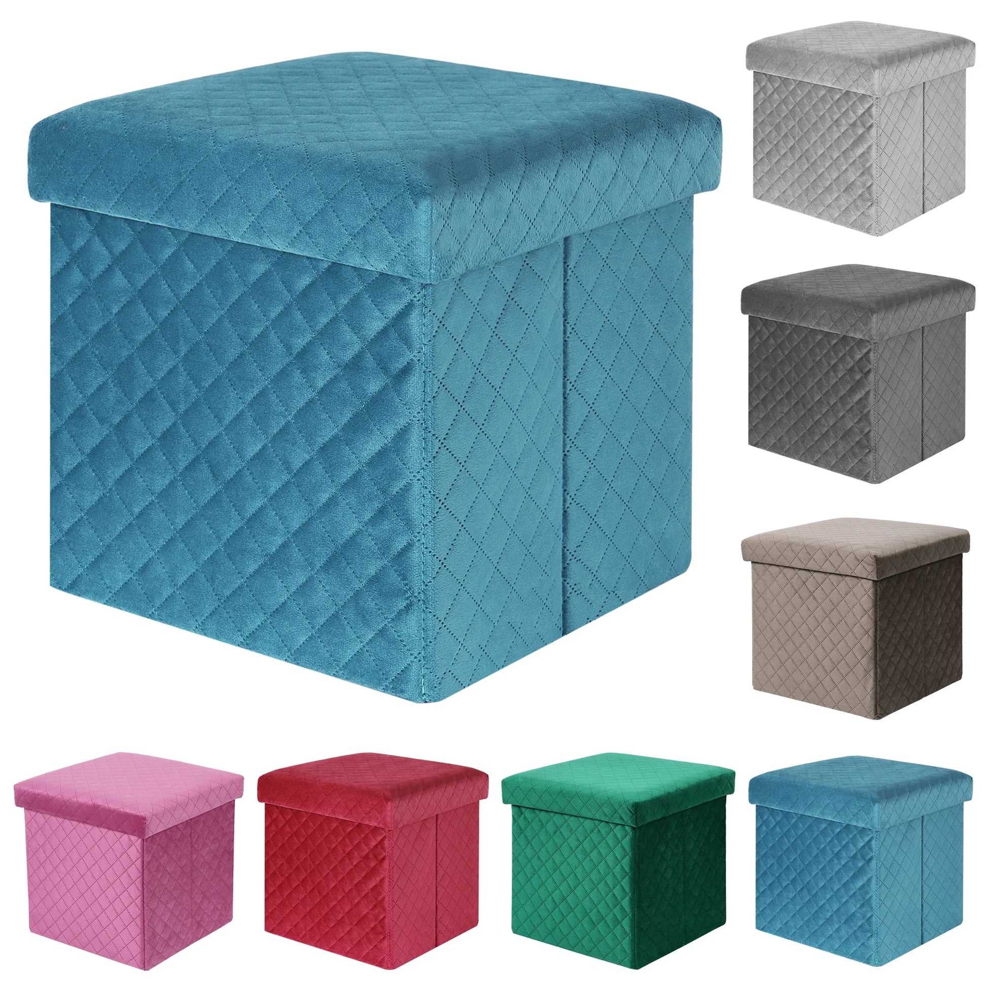 Folding Storage Ottoman Cube Velvet Tufted Space-Saving Toy Box Foot Rest Stool Seat for Home Bedroom, 11.8"