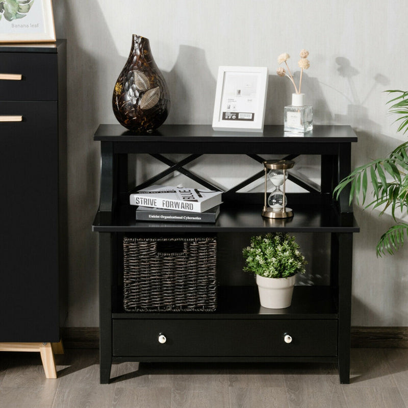 3-Tier Console Table with a Large Slide Drawer and Storage Shelves