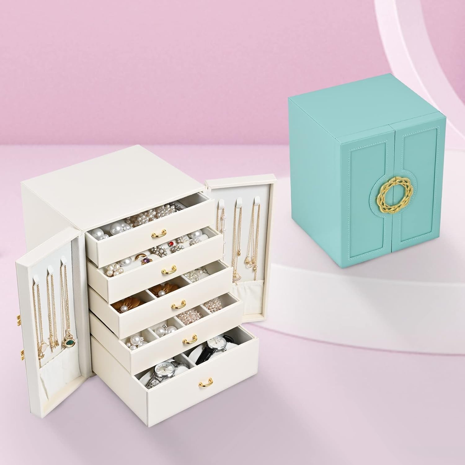 Jewelry Box Jewelry Organizer for Women Girls,5-Layer Jewelry Display Storage Case for Earring Necklace Bracelets Rings Watches Jewelry Holder