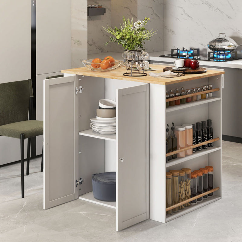Modern Kitchen Island with Rubber Wood Countertop and Storage