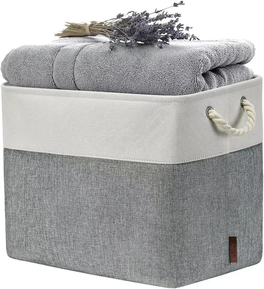 Extra Large Storage Baskets, Rectangular 17X12X15 in Storage Bins Baskets for Organizing Fabric Folding Storage Organizer for Home,Office,Closet,Clothes,Toys (White&Grey,1Pack)