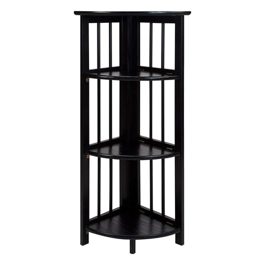 4-Shelf Corner Folding Bookcase, Black