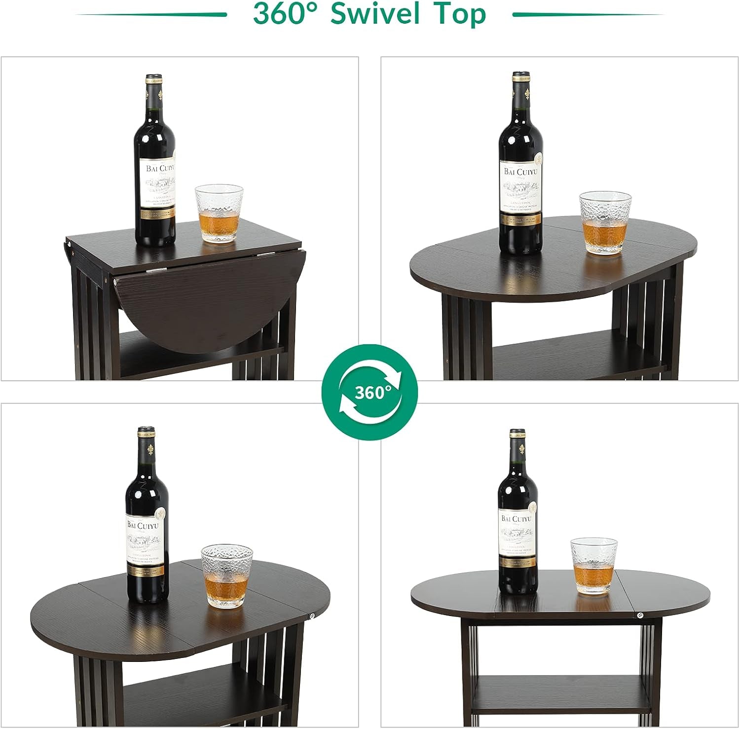 Folding Side End Table – 3-Tier Adjustable Magazine Rack Table - Multifunction Nightstand with Storage Shelves - Small Coffee Snack End Table with Rotating Tabletop for Living Room (Coffee)