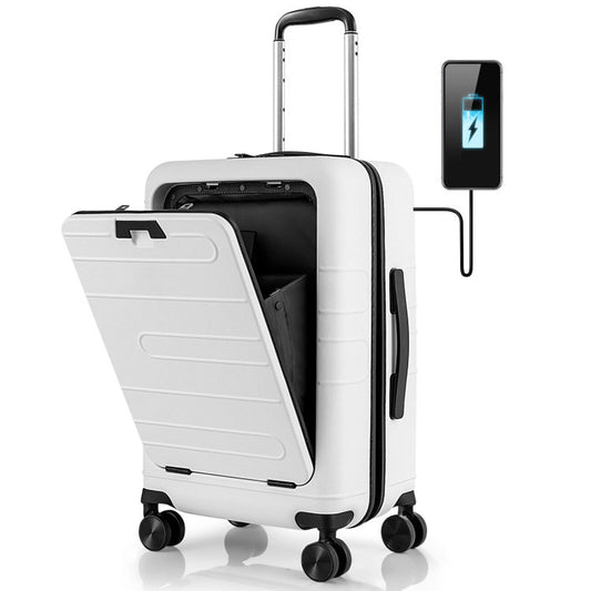 20 Inch Carry-On Luggage PC Hardside Suitcase TSA Lock with Front Pocket and USB Port