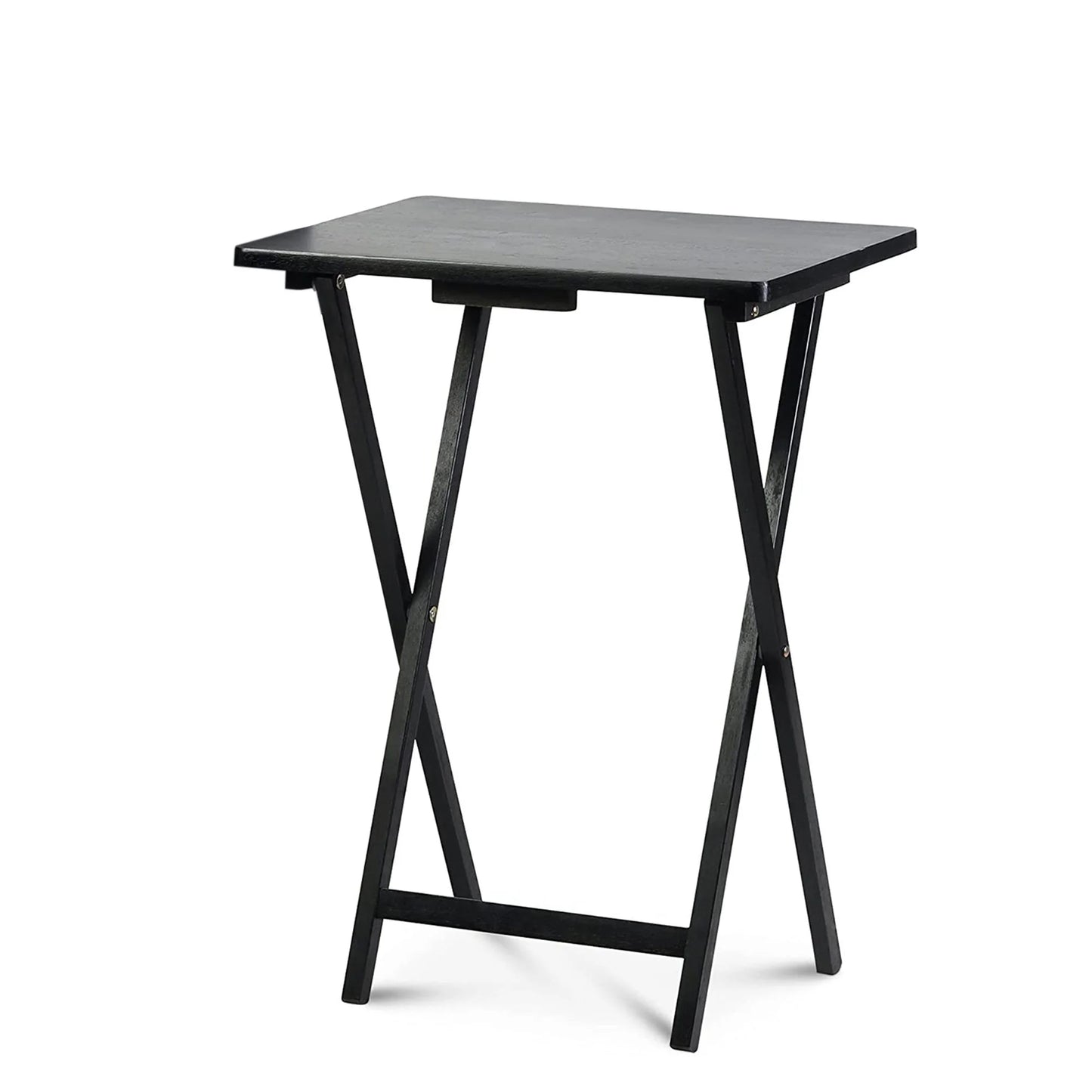 Folding TV Tray Tables with Storage Rack, Black, 5 Piece Set