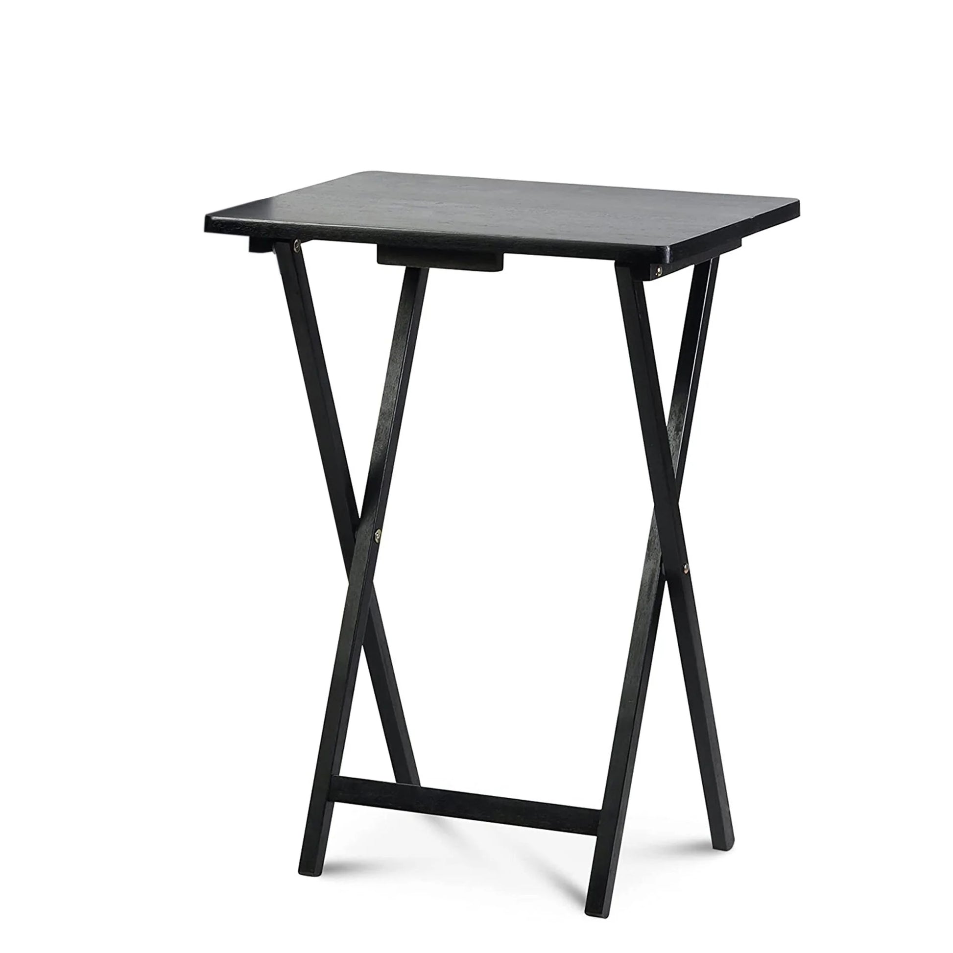 Folding TV Tray Tables with Storage Rack, Black, 5 Piece Set