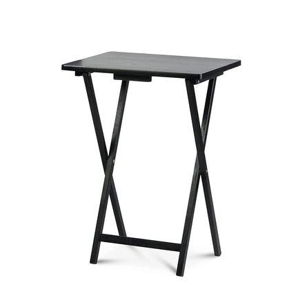 Folding TV Tray Tables with Storage Rack, Black, 5 Piece Set