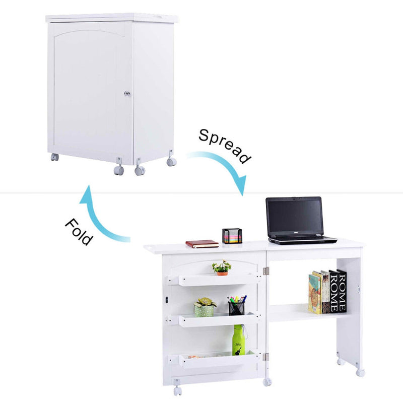 Folding Sewing Craft Table Shelf Storage Cabinet Home Furniture