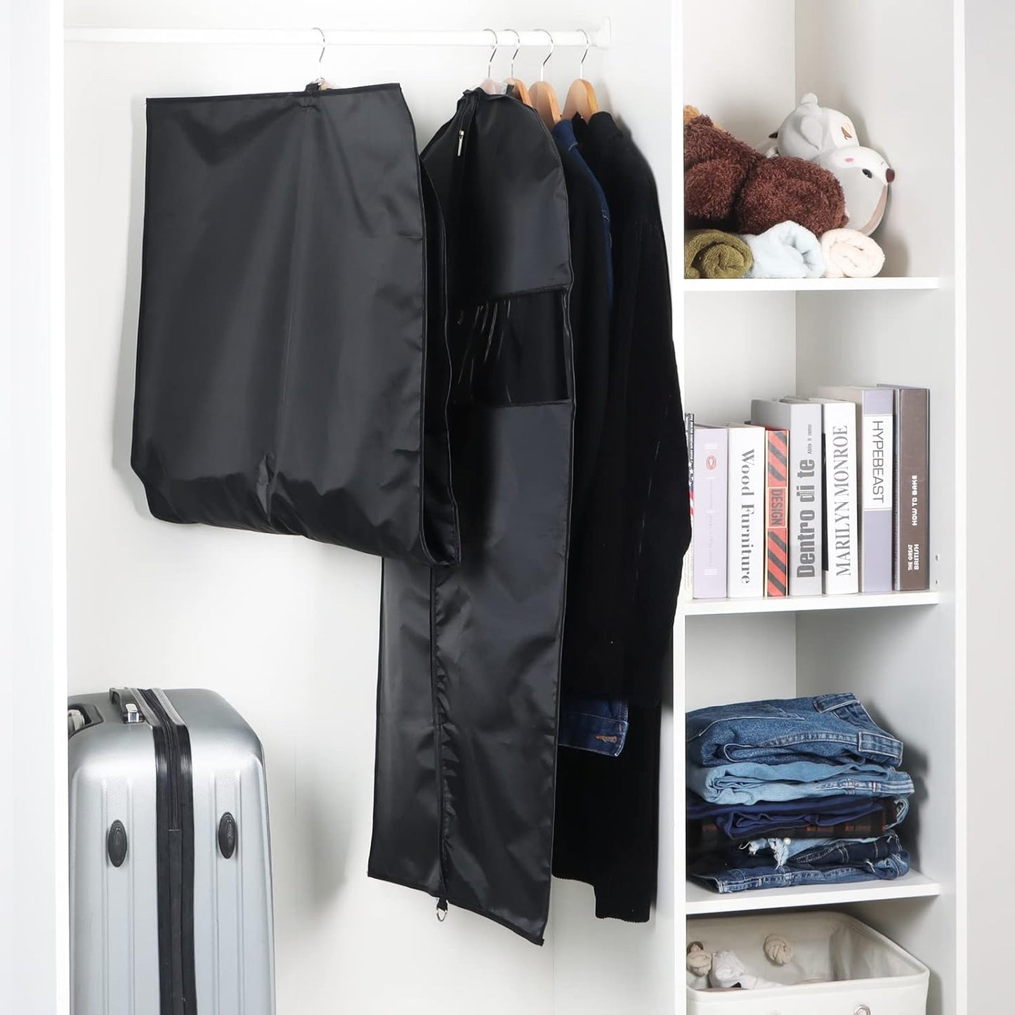Garment Bag Suit Bag for Storage and Travel 43 Inch, Washable Suit Cover for T-Shirt, Jacket, Suits, Coats, Set of 5, Oxford Fabrics