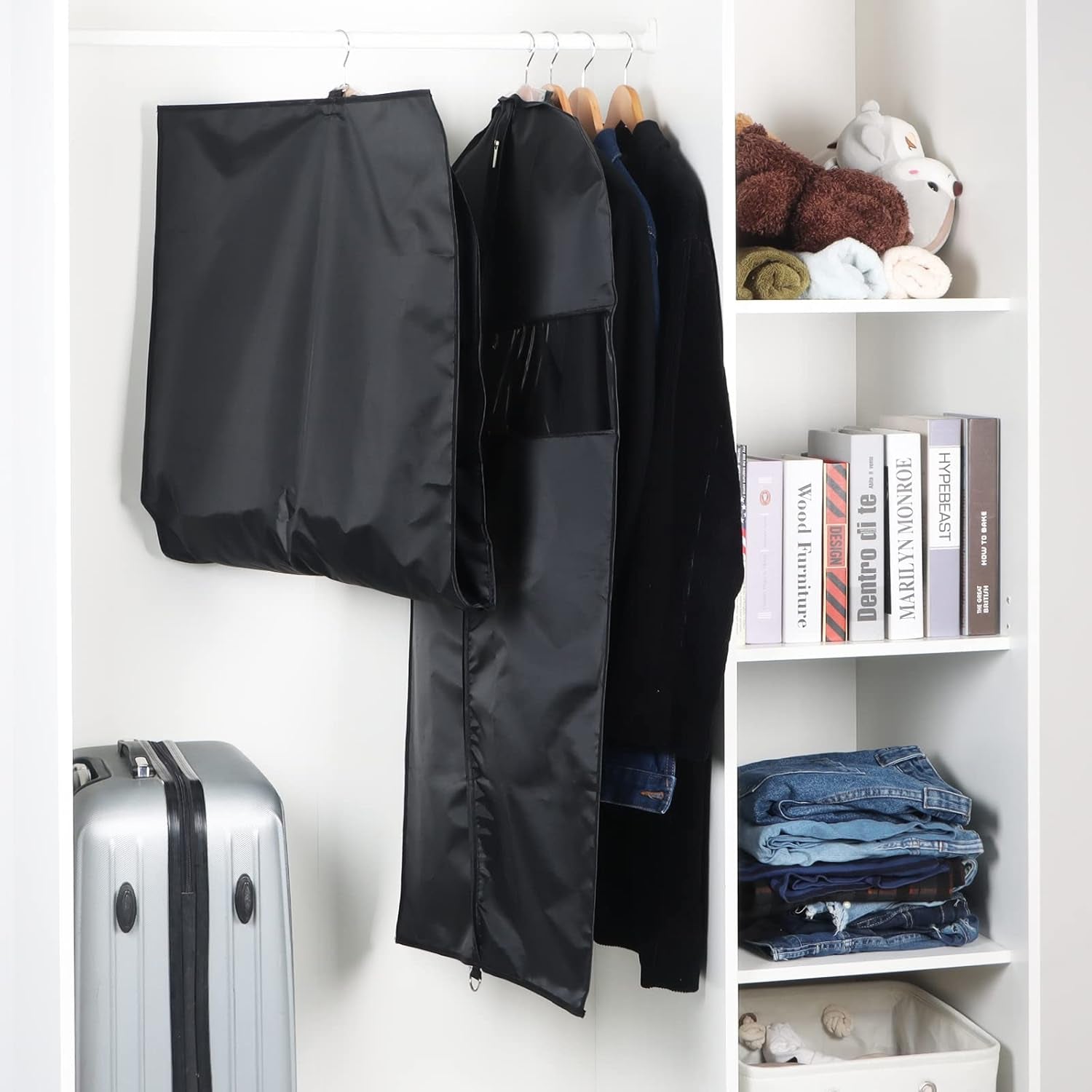 Garment Bag Suit Bag for Storage and Travel 43 Inch, Washable Suit Cover for T-Shirt, Jacket, Suits, Coats, Set of 5, Oxford Fabrics