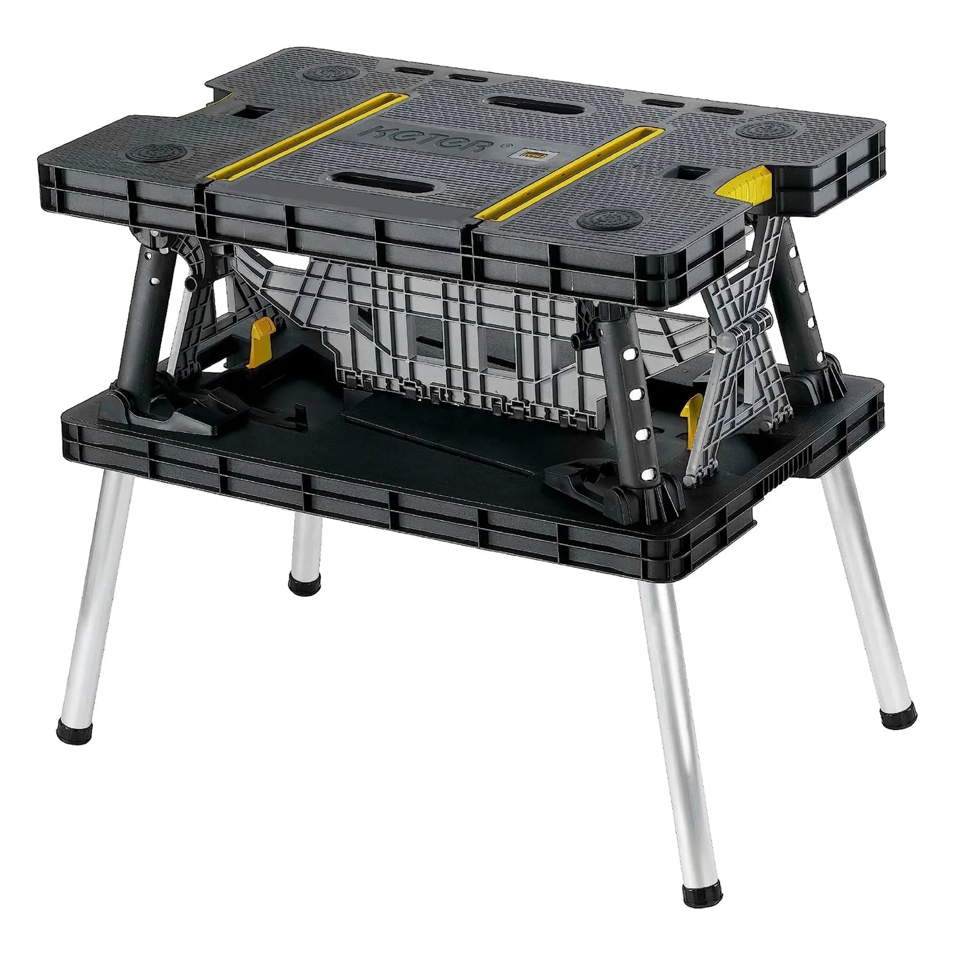 Portable Folding Table Tool Storage Stand Workbench Sawhorse W/ 12" Clamps