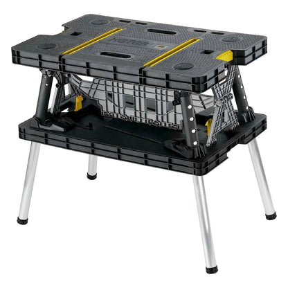 Portable Folding Table Tool Storage Stand Workbench Sawhorse W/ 12" Clamps