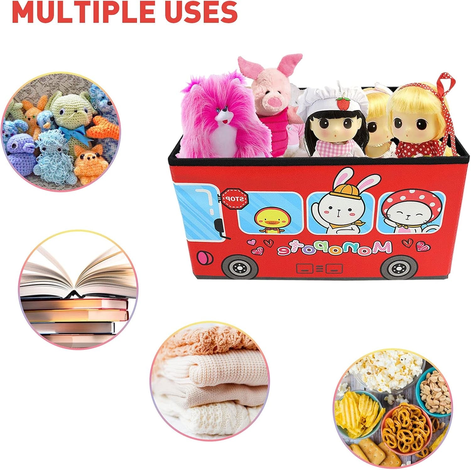 Folding Storage Ottoman Stool Foldable Storage Box Soft Cartoon Toy Large Capacity Bench for Kids Clothes and Books Container with Removable Pu Leather Lid | 402525Cm (Storage-Hxc)