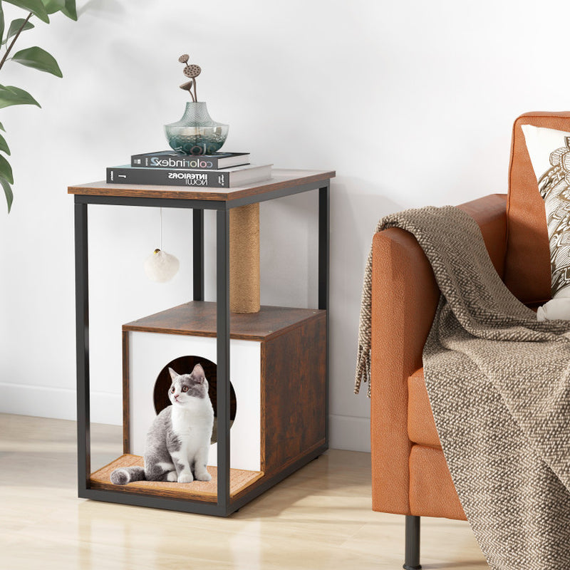 Cat Furniture End Table Cat House with Scratching Post