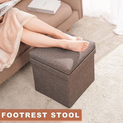 Storage Ottoman with Tray, Square Folding Ottoman Coffee Table, Portable Footrest Stool, Brown