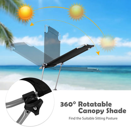 Foldable Sun Shading Lounge Chair Adjustable Beach Sunbathing Recliner W/Pocket
