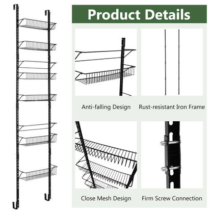 Over the Door Pantry Organizer Rack with Adjustable Door Hook and 6 Basket