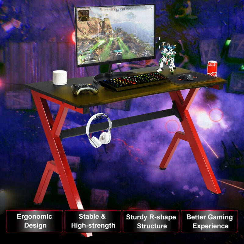 Ergonomic Gaming Desk with Carbon Fiber Surface and R-Shape Steel Frame