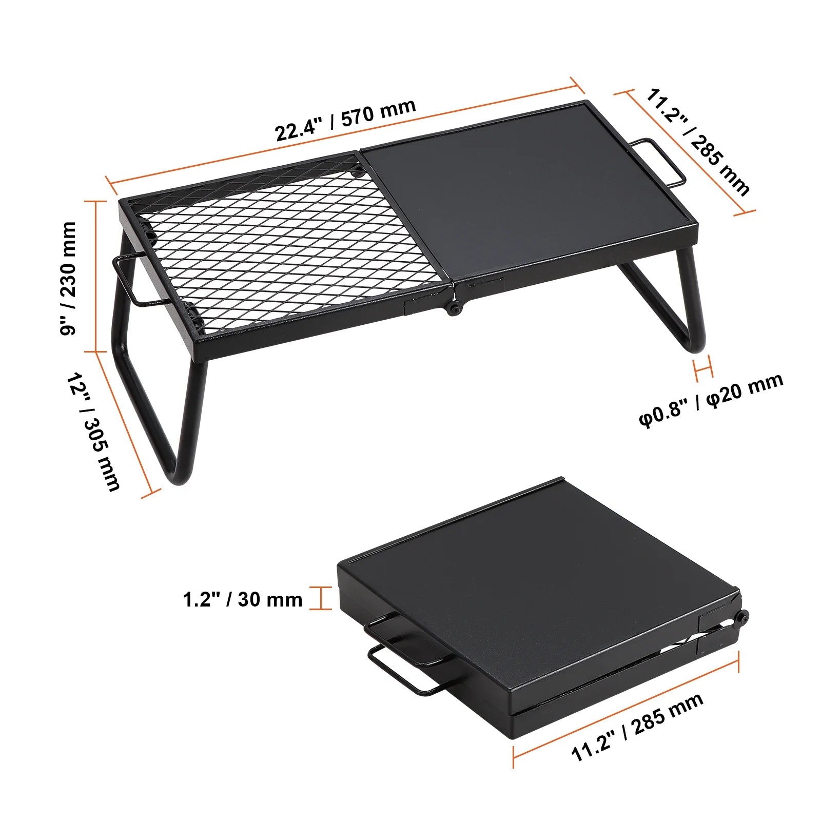 Folding Campfire Grill, Collapsible Outdoor Grill, Heavy Duty Steel Camp Fire Grill, 22.4" Compact Travel-Friendly Grates for Fire Pit, Camping Cookware with Stand and Transport Sack, BBQ Rack