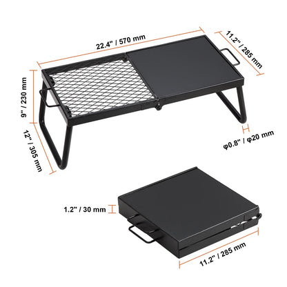 Folding Campfire Grill, Collapsible Outdoor Grill, Heavy Duty Steel Camp Fire Grill, 22.4" Compact Travel-Friendly Grates for Fire Pit, Camping Cookware with Stand and Transport Sack, BBQ Rack
