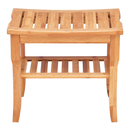 Bathroom Bamboo Shower Chair Bench with Storage Shelf