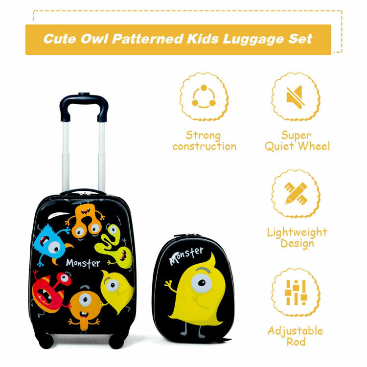 2 Pieces 12 Inch 16 Inch Kids Luggage Set with Backpack and Suitcase for Travel